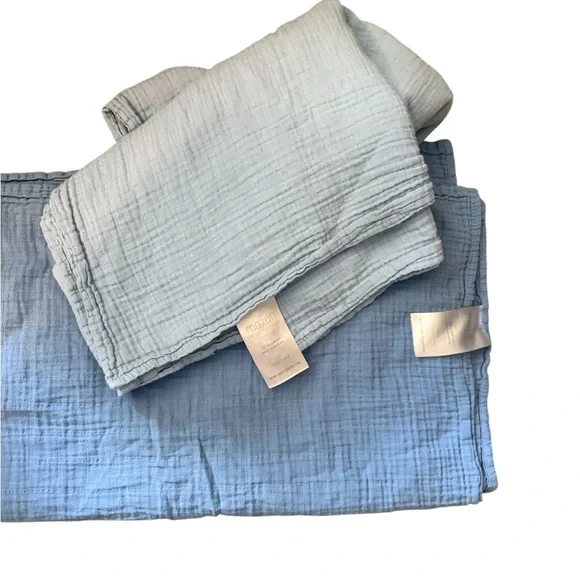 Mozah Soft Muslin Swaddle Blankets Organic Cotton in Blue Shades Bundle of two - Picture 1 of 3